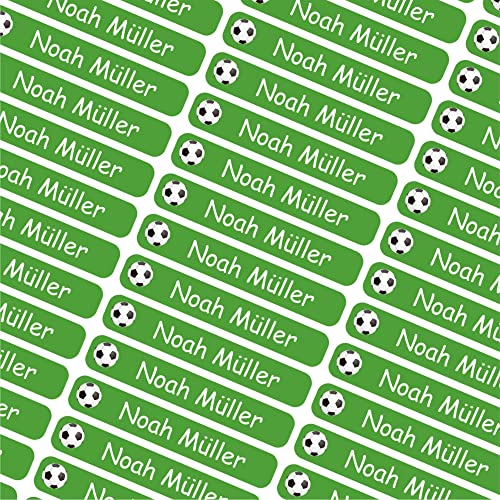 INDIGOS UG® Namensaufkleber Sticker - 6x1cm - personalisierte Klebeetiketten - 012 - Fußball - 60 Stück für Kinder, Schule Kindergarten - Stifte, Federmappe, Lineale - individueller Aufdruck von INDIGOS UG