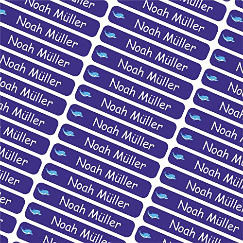 INDIGOS UG® Namensaufkleber Sticker - 6x1cm - personalisierte Klebeetiketten - 014 - Delphin - 60 Stück für Kinder, Schule Kindergarten - Stifte, Federmappe, Lineale - individueller Aufdruck von INDIGOS UG