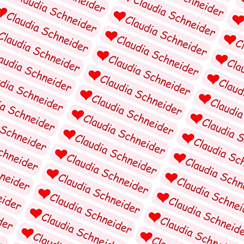 INDIGOS UG® Namensaufkleber Sticker - 6x1cm - personalisierte Klebeetiketten - 066 - Liebe Herz - 60 Stück für Kinder, Schule Kindergarten - Stifte, Federmappe, Lineale - individueller Aufdruck von INDIGOS UG