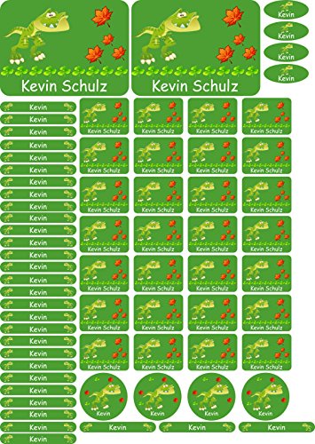 INDIGOS UG® Namensaufkleber Sticker - A4-Bogen - 036 - Allosaurus - 69 Sticker für Kinder, Schule und Kindergarten - Stifte, Federmappe, Lineale - auch für Erwachsene - individueller Aufdruck von INDIGOS UG