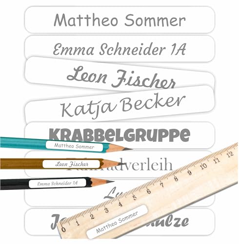 INDIGOS UG Namensaufkleber für Kinder, Schule & Kita - weiß - Aufkleber mit Namen für Schulsachen - individuell personalisiert - wasserfest für die Spülmaschine - 150 Stück von INDIGOS UG