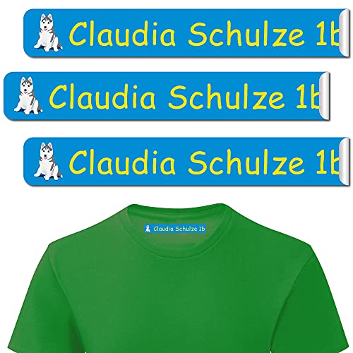 INDIGOS UG® Personalisierbare Bügeletiketten Wäscheetiketten mit Namen - 43x7mm - Namensetiketten Etiketten - 027 - Hund - 10-480 Schule KITA zum Einbügeln Wäscheschilder Namensschilder von INDIGOS UG