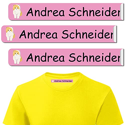 INDIGOS UG® Personalisierbare Bügeletiketten Wäscheetiketten mit Namen - 6x1cm - Namensetiketten Etiketten - 042 - Katze - 10-480 Schule KITA zum Einbügeln Wäscheschilder Namensschilder von INDIGOS UG