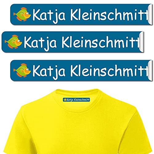 INDIGOS UG® Personalisierbare Bügeletiketten Wäscheetiketten mit Namen - 6x1cm - Namensetiketten Etiketten - 101 - Fisch - 10-480 Schule KITA zum Einbügeln Wäscheschilder Namensschilder von INDIGOS UG