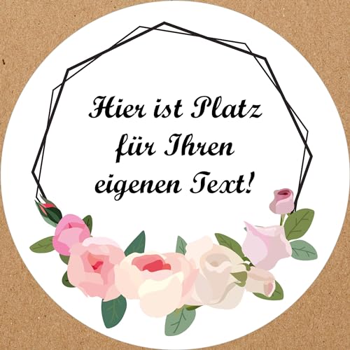 INDIGOS UG - Aufkleber Blumenmuster - bunt - Pfingstrosen - Wunschtext - 54 Stück - 30mm - individuell personalisiert - selbstklebende Etiketten Dekoration Verpackung von Geschenken von INDIGOS UG