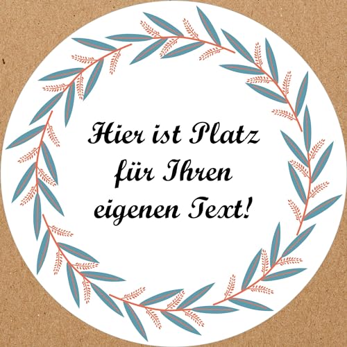 INDIGOS UG - Aufkleber Blumenmuster - bunt - Pflanzenkranz - Wunschtext - 54 Stück - 30mm - individuell personalisiert - selbstklebende Etiketten Dekoration Verpackung von Geschenken von INDIGOS UG