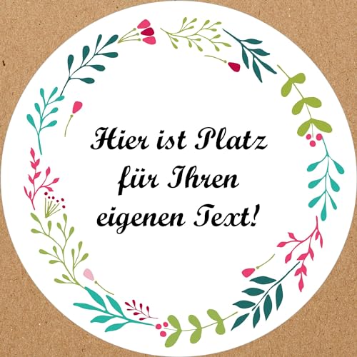 INDIGOS UG - Aufkleber Blumenmuster - bunt - Pflanzenranke - Wunschtext - 35 Stück - 40mm - individuell personalisiert - selbstklebende Etiketten Dekoration Verpackung von Geschenken von INDIGOS UG