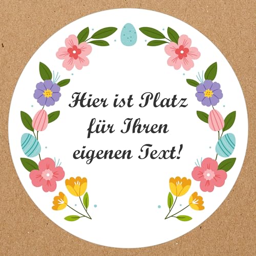 INDIGOS UG - Aufkleber Frohe Ostern - Blumenkranz - Wunschtext - 35 Stück - 40mm - individuell personalisiert - selbstklebende Etiketten Dekoration Verpackung von Geschenken von INDIGOS UG