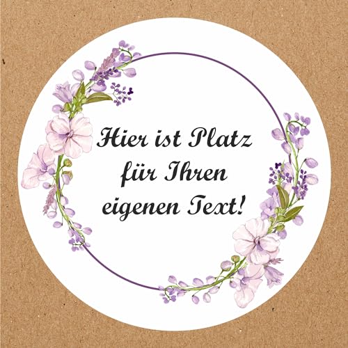 INDIGOS UG - Aufkleber Hochzeit - Blumenkranz - Wunschtext - 54 Stück - 30mm - individuell personalisiert - selbstklebende Etiketten Dekoration und Verpackung für Hochzeitsgeschenke von INDIGOS UG