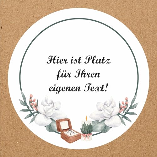 INDIGOS UG - Aufkleber Hochzeit - Hochzeitskranz - Wunschtext - 35 Stück - 40mm - individuell personalisiert - selbstklebende Etiketten Dekoration und Verpackung für Hochzeitsgeschenke von INDIGOS UG