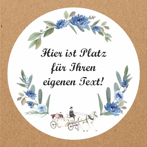 INDIGOS UG - Aufkleber Hochzeit - Hochzeitskutsche - Wunschtext - 35 Stück - 40mm - individuell personalisiert - selbstklebende Etiketten Dekoration und Verpackung für Hochzeitsgeschenke von INDIGOS UG