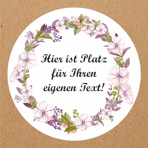 INDIGOS UG - Aufkleber Hochzeit - rosa Blumenkranz - Wunschtext - 35 Stück - 40mm - individuell personalisiert - selbstklebende Etiketten Dekoration und Verpackung für Hochzeitsgeschenke von INDIGOS UG