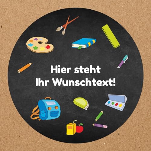 INDIGOS UG - Aufkleber Schulanfang - Schulsachen Tafel - 35 Stück - 40mm - individuell personalisiert - selbstklebende Etiketten - Einschulung - Dekoration und Verpackung für den Schulanfang von INDIGOS UG