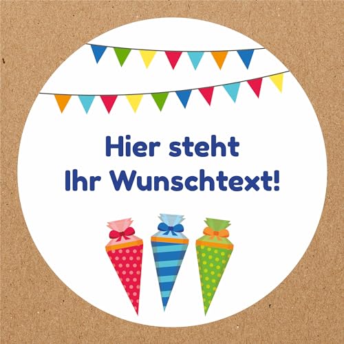 INDIGOS UG - Aufkleber Schulanfang - Schultüten bunt - 35 Stück - 40mm - individuell personalisiert - selbstklebende Etiketten - Einschulung - Dekoration und Verpackung für den Schulanfang von INDIGOS UG