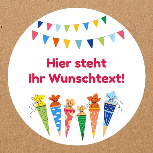 INDIGOS UG - Aufkleber Schulanfang - bunte Schultüten - 35 Stück - 40mm - individuell personalisiert - selbstklebende Etiketten - Einschulung - Dekoration und Verpackung für den Schulanfang von INDIGOS UG