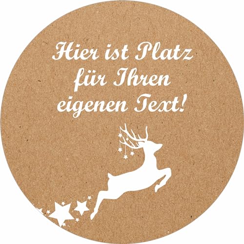 INDIGOS UG - Aufkleber Weihnachten - Rentier - Sterne - Wunschtext - 54 Stück - 30mm - individuell personalisiert - selbstklebende Weihnachtsetiketten Kraftpapieroptik Deko für Weihnachtsgeschenke von INDIGOS UG