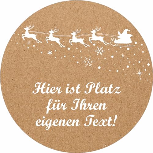 INDIGOS UG - Aufkleber Weihnachten - Schnee - Wunschtext - 35 Stück - 40mm - individuell personalisiert - selbstklebende Weihnachtsetiketten Kraftpapieroptik Deko für Weihnachtsgeschenke von INDIGOS UG