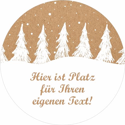 INDIGOS UG - Aufkleber Weihnachten - Weihnachtswald - Wunschtext - 35 Stück - 40mm - individuell personalisiert - selbstklebende Weihnachtsetiketten Kraftpapieroptik Deko für Weihnachtsgeschenke von INDIGOS UG