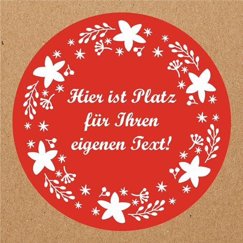 INDIGOS UG - Aufkleber Weihnachten - rot - Winterstern - Wunschtext - 54 Stück - 30mm - individuell personalisiert - selbstklebende Weihnachtsetiketten Dekoration Verpackung von Weihnachtsgeschenken von INDIGOS UG