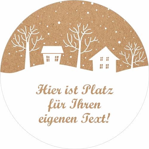 INDIGOS UG - Aufkleber Weihnachten - verschneite Stadt - Wunschtext - 54 Stück - 30mm - individuell personalisiert - selbstklebende Weihnachtsetiketten Kraftpapieroptik Deko für Weihnachtsgeschenke von INDIGOS UG