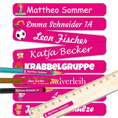 INDIGOS UG Namensaufkleber Kinder pink - Sticker - 5 x 1,5cm - 60 Stück für Kinder, Schule, Kindergarten, KITA, Verein, zum markieren - Aufkleber viele bunte Motive von INDIGOS UG