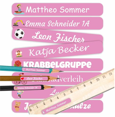 INDIGOS UG Namensaufkleber Kinder rosa - Sticker - 5 x 1,5cm - 60 Stück für Kinder, Schule, Kindergarten, KITA, Verein, zum markieren - Aufkleber viele bunte Motive von INDIGOS UG