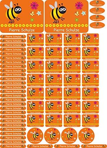 Namensaufkleber Kinder Schule Biene - 69 Sticker - A4-Bogen - Namensetiketten selbstklebend - Aufkleber selbst gestalten - Kindergarten, KITA, Brotdose, Bücher, Federmappe, personalisiert Namensaufkleber Kinder Schule Biene - 69 Sticker - A4-Bogen - Namensetiketten selbstklebend - Aufkleber selbst gestalten - Kindergarten, KITA, Brotdose, Bücher, Federmappe, personalisiert von INDIGOS UG