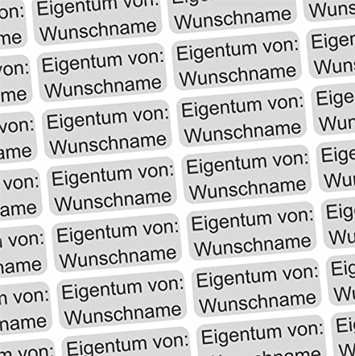 Namensaufkleber - für Altenheim Krankenhaus & Pflegeheim - Eigentum von: - 2 Größen - Namensetiketten personalisiert für Eigentum Möbel Bücher Gehstock Gegenstände Hausschuhe Brillenetui - grau von INDIGOS UG