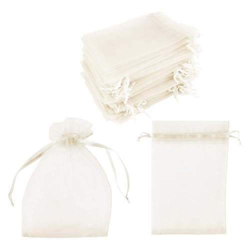 INF 100er-Pack Organzabeutel Organzasäckchen Geschenk Organza Hochzeit Säckchen Fest Party Beutel, 10 x 15 x 0,2 cm, Cremeweiß von INF