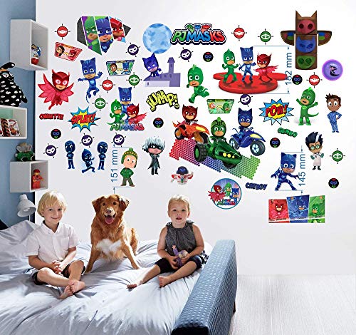 PJ MASKS Wandsticker für Schlafzimmer Jungen und Mädchen Wandbild PJ MASKS Wandtattoo 70cm x 35cm x 2 Blatt vinyl von INFANS