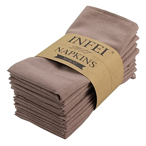 INFEI weich Polyester -Leinen gemischt Abendessen Cloth Servietten, 12 Stück (40 x 40 cm), für Veranstaltungen und den Heimgebrauch (Rauch Taupe) von INFEI