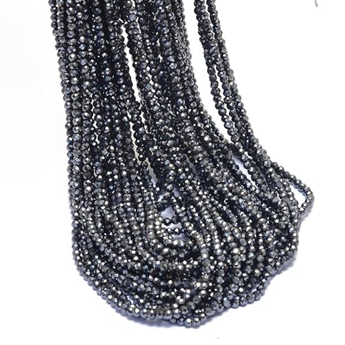 AAA+ Hämatit Edelstein 3mm-3,5mm Mikro Facettierte Perlen | 13-Zoll-Strang | Natürliche schwarze Hämatit-Halbedelstein-Rondelle-Perlen für Schmuck B-1-143 (2er-Pack) von INFINITY GEMS