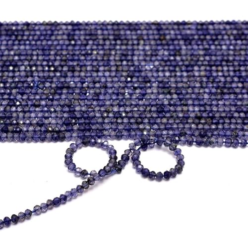 AAA+ Iolith Edelstein 2mm-2,5mm Mikro facettierte Rondelle Perlen | 13-Zoll-Strang | Natürliche blaue Iolith-Halbedelstein-Perlen für Schmuck, A-1-763 (1 Stück) von INFINITY GEMS