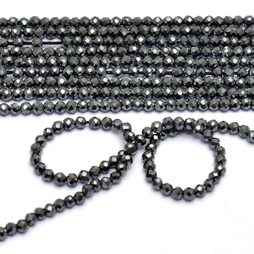 Hämatit Edelstein 2mm-2,5mm Mikro Facettierte Perlen | 13-Zoll-Strang | AAA+ schwarze Hämatit-Halbedelstein-Rondelle-Perlen für die Schmuckherstellung, A-1-448 (1 Stück) von INFINITY GEMS