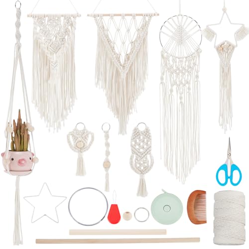 IFNUNLY 8 Set DIY Makramee Set Für Anfänger Stern DIY Makramee Traumfänger Set Handgefertigtes Makramee Pflanzenaufhänger Set Für Erwachsene Makramee Wandbehang Wandteppich Mit Anleitung Geburtstagsge von INFUNLY