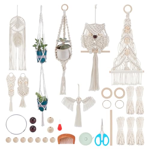 IFNUNLY 8 Set Weihnachtsbaum DIY Makramee Set Für Anfänger Engel Makramee Wandbehang Wandteppich DIY Makramee Traumfänger Set Handgefertigtes Makramee Pflanzenhänger Set Mit Anleitung Geburtstagsgesch von INFUNLY