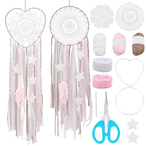 INFUNIY 2 Set Traumfänger-Häkelset, Rosa, Groß, DIY-Traumfänger-Set, Traumfänger-Sets, Basteln Sie Ihr Eigenes Traumfänger-Set Mit Anleitung Für Jugendzimmer, Wandbehang, Auto-Ornamente von INFUNLY