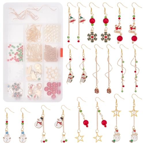 INFUNLY 1 Box DIY 10 Paar Weihnachts Ohrringe Aus Gold Mit Schneemann Motiv Schneeflocke Weihnachtsmann Geschenkbox Charm Anhänger Weihnachtsbaum Emaille Gold Charms Zur Herstellung von Schmuck Und Oh von INFUNLY