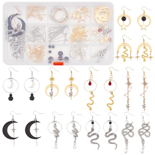 INFUNLY 1 Box Mit 10 Paaren DIY Set Zum Basteln von Schlangenohrringen. Set Zum Basteln von Gold Und Silberohrringen. Set Zum Basteln von Baumelnden Ohrringen Mit Kristallen Sternen Und Mond. 10 Stil von INFUNLY