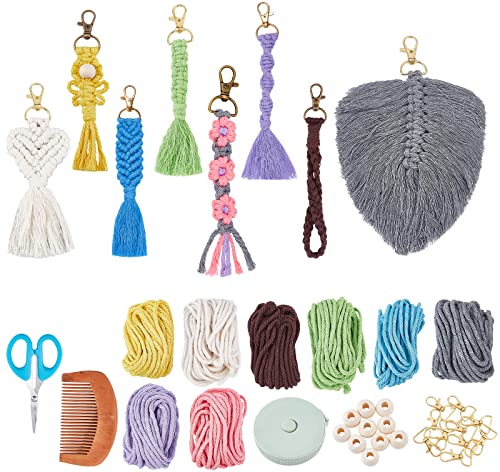 INFUNLY 10 Set Makrame Schlüsselanhänger DIY Kits Mini Boho Schlüsselanhänger Tasche Charms Makrame Schlüsselanhänger Armband mit Quasten für Auto Schlüssel Geldbörse Telefon von INFUNLY