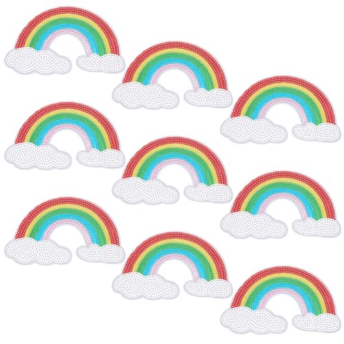 INFUNLY 10 Stück 20x13 cm/7.9x5.1 Zoll Pailletten-Regenbogen-Aufbügler, Pailletten-Regenbogen, Aufnäher, Regenbogen-Pailletten-Stoffapplikation, Bügel- Und Nähzubehör Für Kleidung, Jeans, Jacken, Tasc von INFUNLY