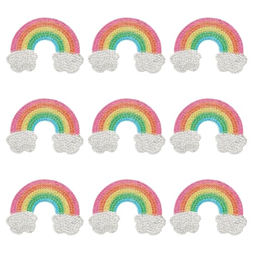 INFUNLY 10 Stück Regenbogen-Strass-Aufnäher Zum Aufbügeln, Bunte Kristall-Pailletten-Applikationen, Glitzernde Bestickte Flicken, Pailletten-Stoffflicken Für Kleidung, Jeans, Jacken, Handtaschen, Schu von INFUNLY