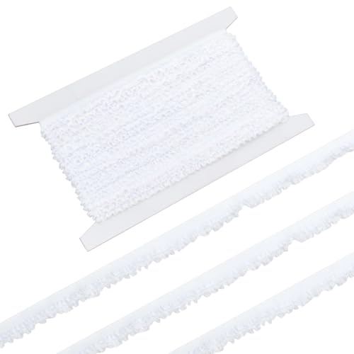 INFUNLY 11Yard/10m Weißes Elastisches Doppelt Plissiertes Spitzenbesatzband Schmales Spitzenband Mit Rüschen 12mm Breit Winzige Dehnbare Rüschen Dehnbares Nylon Spitzenbesatz für Kleidung DIY Basteln von INFUNLY