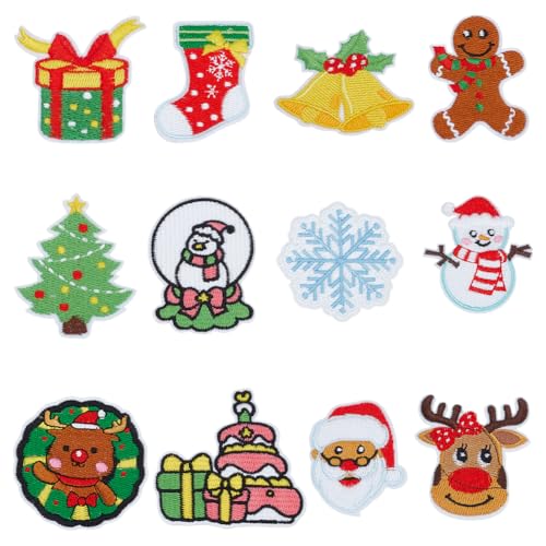 INFUNLY 12 bestickte Weihnachtsflicken Aufnäher Aufbügel Patches zum Aufbügeln für Kleidung, Rucksack, Handwerk, Pullover, Strumpf, Dekoration und DIY-Weihnachtsgeschenke von INFUNLY