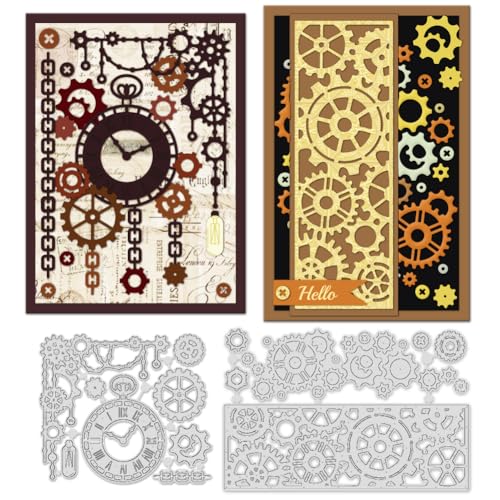 INFUNLY 14 Stück Vintage Zahnrad Stanzform Uhr Metall Stanzungen für Kartenherstellung Stanzform für Kettenecken Glühbirnen Karbonstahl Stanzungen Retro Getriebe Schablone für Heimwerker Scrapbooking von INFUNLY