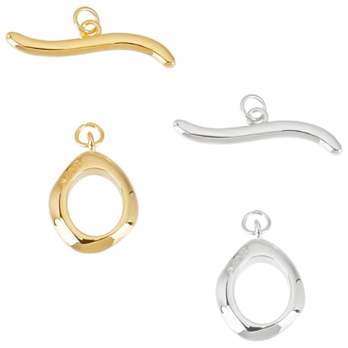 INFUNLY 2 Set Knebelverschlüsse 925 Stück Sterling-Silber OT-Armbandverschlüsse Verstellbarer Schmuckverschluss Ring-Knebelverbinder T-Stab-Endverschlüsse Gold + Silber Für Die Herstellung von DIY-Hal von INFUNLY