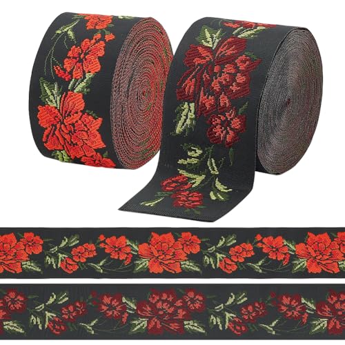 INFUNLY 2 Stück 7.7 Yard Vintage Jacquardband 1.96" breit Boho Bestickter Jacquardbesatz Ethnisches Nähen Gewebtes Band Blumenbesatz Fransen Für Ramadan Nähen Kleidung Tasche Vorhang Riemen Dekor von INFUNLY