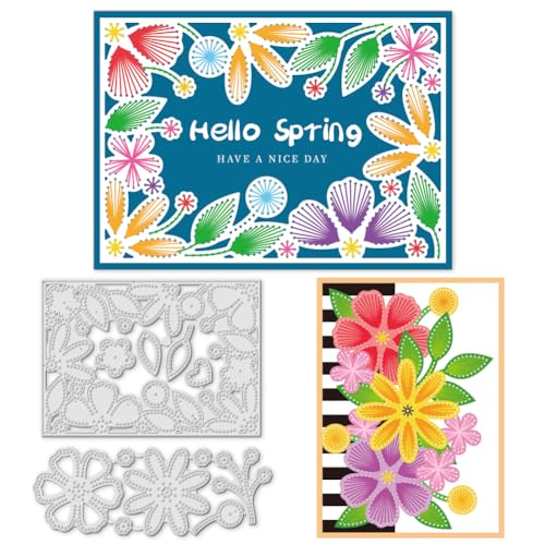 INFUNLY 2 Stück Blumen-Stanzformen Pflanzenrahmen-Stanzformen Für Die Kartenherstellung Wiederverwendbare Blätter Florale Metall-Stanzformen Für DIY Scrapbooking Und Fotoprägung Album Basteln Weihnac von INFUNLY