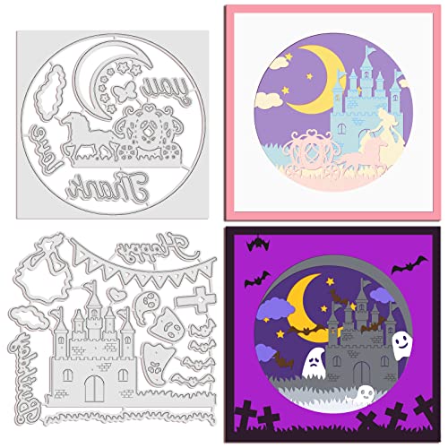 INFUNLY 2 stücke Schloss Stanzformen Metallfee Stanzformen Kürbis Wagen Prinzessin Halloween Stil Prägeschablone Für Kartenherstellung Scrapbooking von INFUNLY