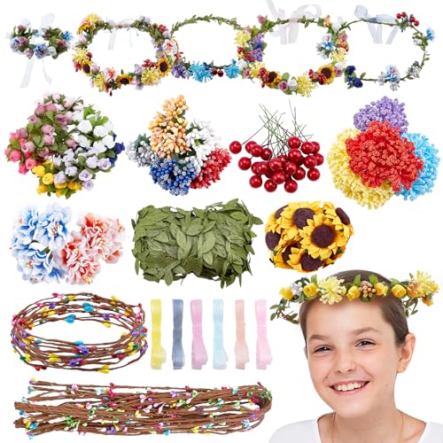 INFUNLY 20 Set DIY Flower Crowns Making Kit Handmade Floral Crown Garland Kit Machen Sie Ihren Eigenen Blumenkranz Haarschmuck Geschenk Für Mädchen/Teenager/Frauen von INFUNLY